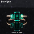 Starsgem Gold Setting Emerald Cut Lab Grown Emerald Three Stone Ring