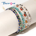 Bestone Women's Copper Plated 18K Gold Bracelet Agate Lapis Lazuli Tiger Eye Tourmaline Faceted Bead Bracelet