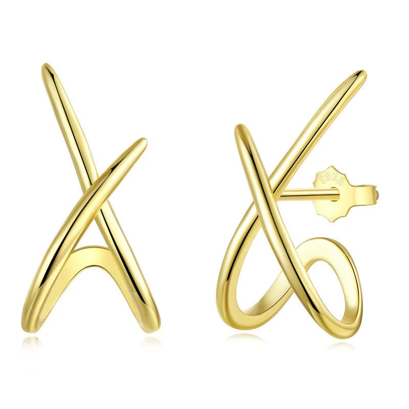 Trendy 925 Sterling Silver Gold Stud Earrings Simple Minimalist Dainty Hoop Design Hypoallergenic for Women Party Jewelry Gift