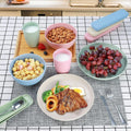 Portable 28-Piece Disposable Tableware Set Includes Knife Fork Spoon Plastic Bowl Cup Wheat Straw Bowl Water Cup for Outdoor s