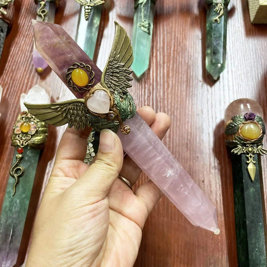 Wholesale Natural Rainbow Fluorite Point Crystal Quartz Magic Scepter