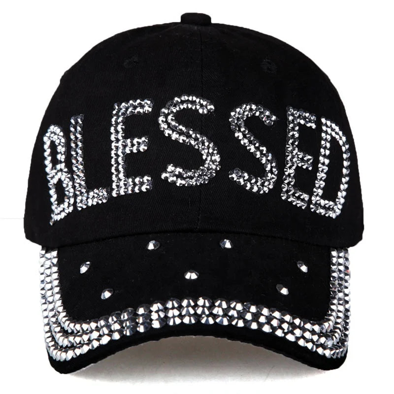 Blessed Design Womens Hat Rhinestone Jean Adjustable Bling Baseball Cap