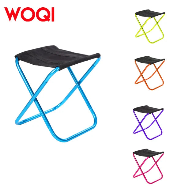 WOQI Portable Camping Stool Foldable Metal Stool with Carry Bag for Outdoor Hiking Fishing Gardening BBQ Beach with OEM Logo