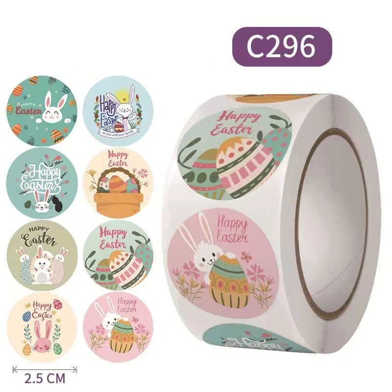 500 Pcs/Roll Wholesale Easter Theme Novelty Sticker Egg Rabbit Self-adhesive Roll Party Gift DIY Children Dress up