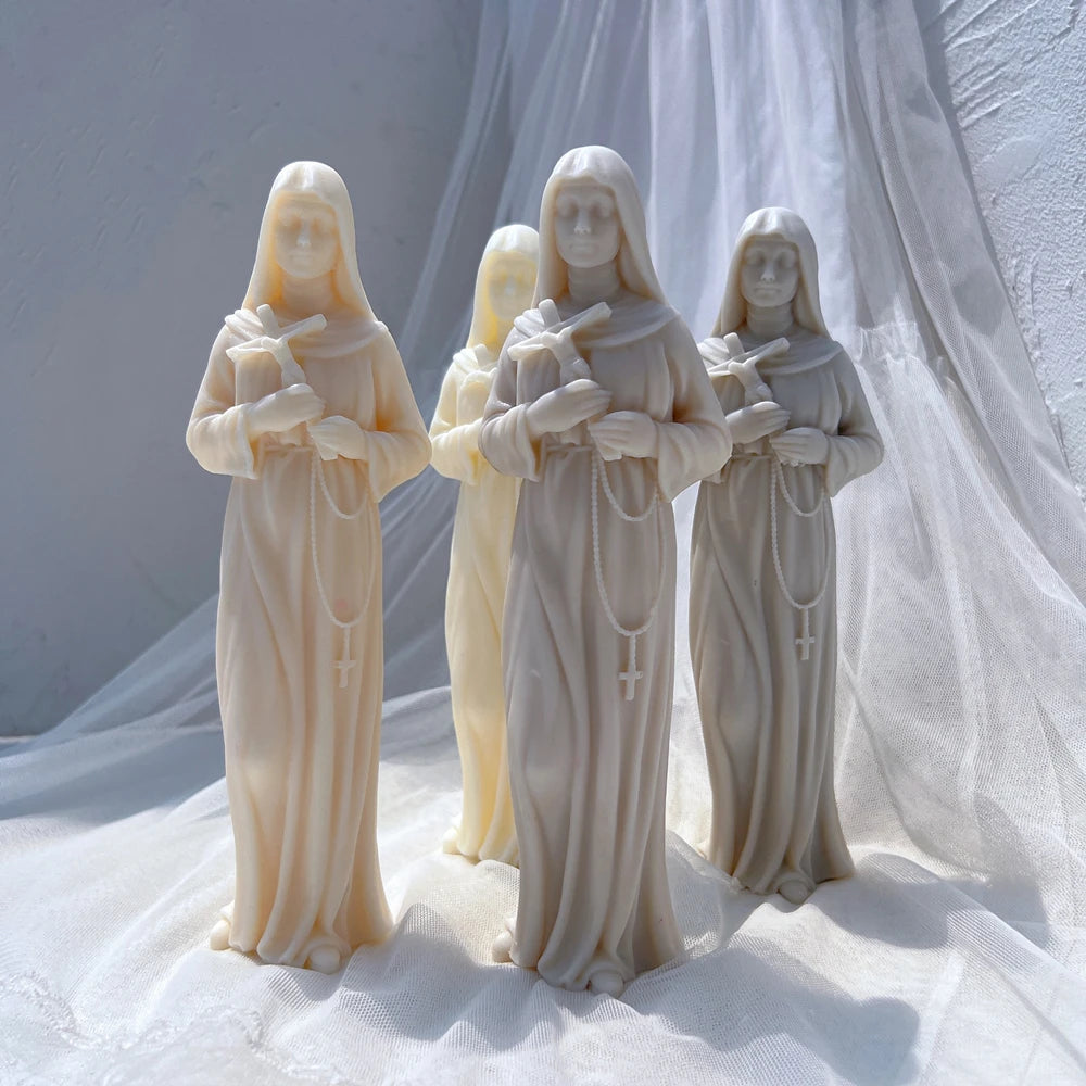 CRE8IFY Eco-Friendly 3D Nun-Shaped St Rita Silicone Candle Mold for Soy Wax Home Decor Statue Sculpture