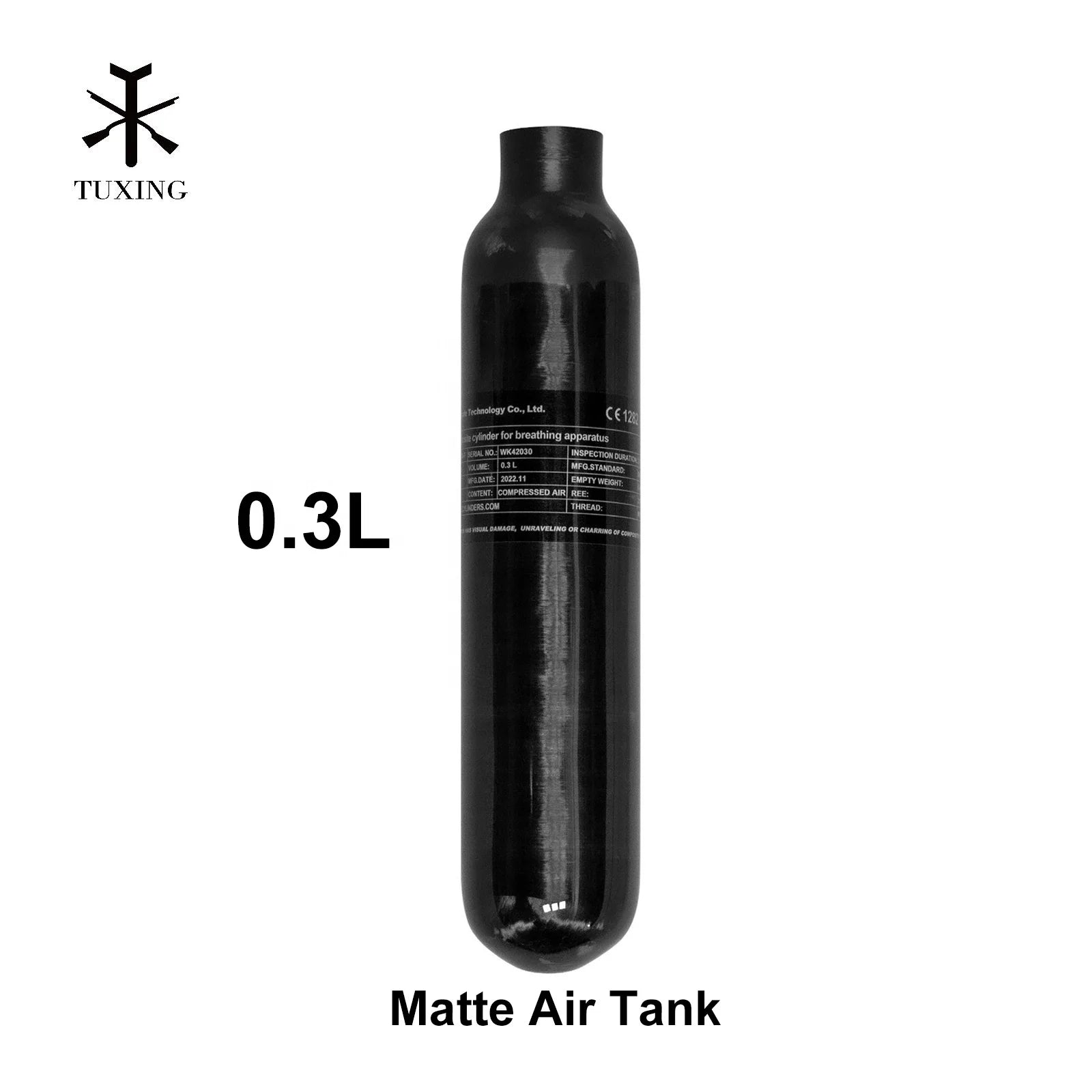 TUXING CE China Factory High Pressure 0.3L 3000psi 300bar Small Size Paintball Composite Aluminum Black Carbon Fiber Air Tank