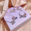 DAIHE 2024 New Trend Pink Love Bow Zircon Earring Ring Necklace Jewelry Set for Woman
