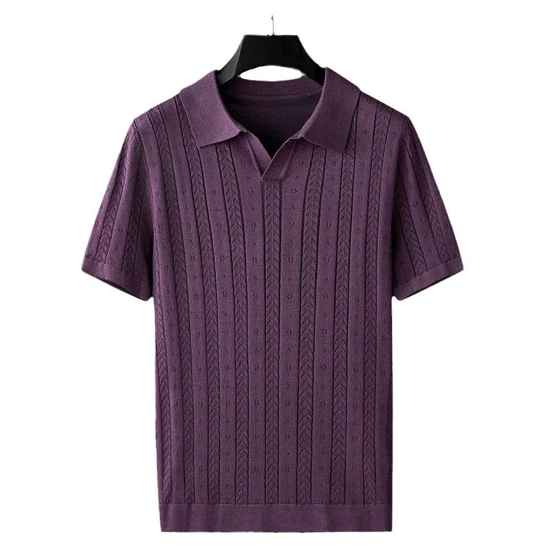Wholesale Men's Custom Label Ice Silk Knit Polo Shirt Short Sleeve Ice Silk Breathable Casual Base Breathable Men's T- Shirt Top