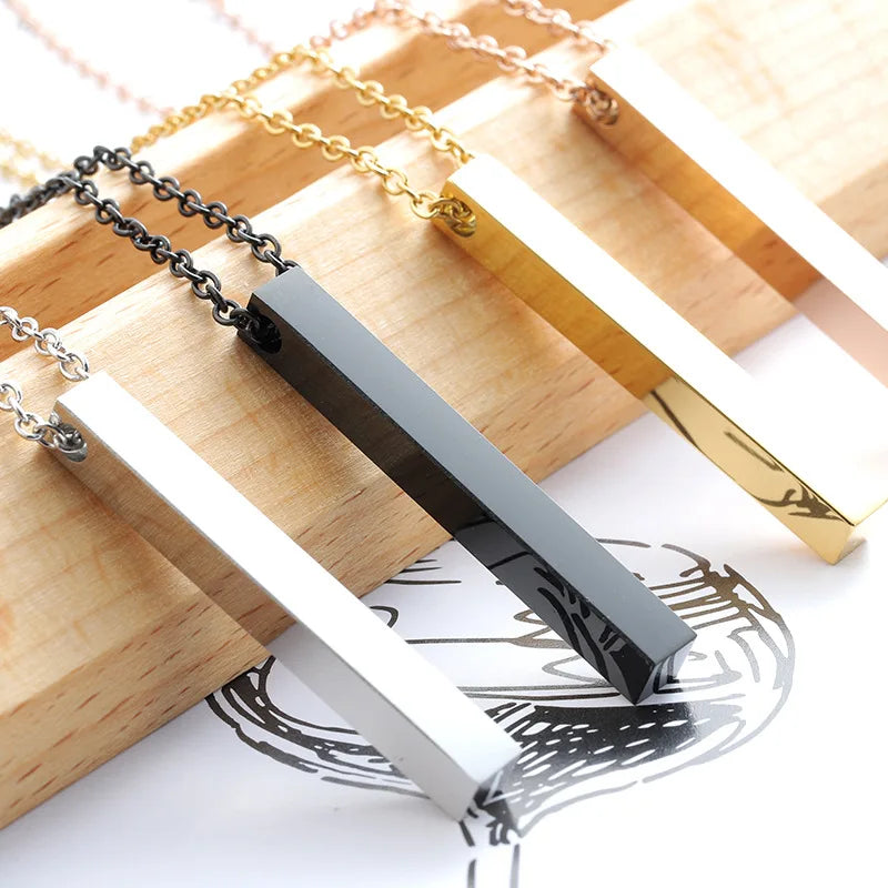 Engraved Jewelry 18k/14K Gold Plated Pendant Rectangle Fashion Blank Bar Hombres Charm Gym Halskette Stainless Steel Necklace