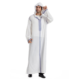 Men's Breathable Djellaba Moroccan Kaftan Hooded Jubba Thobe Ramadan Robe for Boys Muslim Arab Clothing