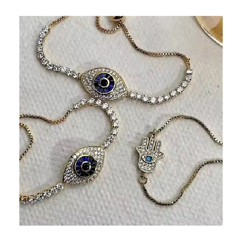 New Arrival Devil's Eye Bracelet 18K Real Gold Plated Turkey Blue Eye Tennis Diamond Cz Bracelets for Women Jewelry