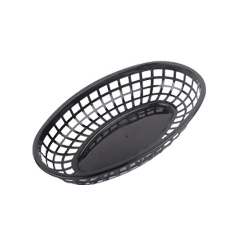 Black Oval Fast Food Baskets Plastic Storage Basket Bin