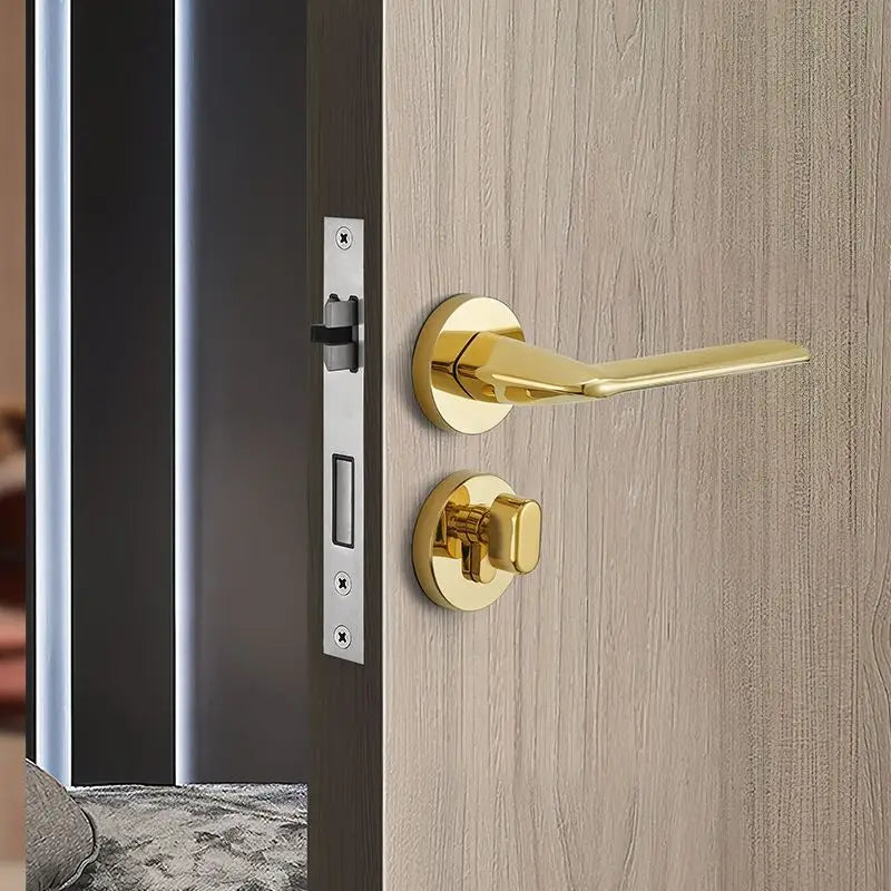 Luxury Round Rosette Zinc Alloy Gold Straight Bar Door Lock Hardware Interior Door Handle