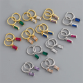 Genuine 925 Sterling Silver Geometric Cubic Zircon Earrings 18K Gold Square Rainbow CZ Drop Earrings for Women