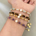 Maiou Trendy Style Waterproof Stainless Steel 18k Gold Plated Natural Stone Beaded Pearl Bracelet for Women Jewelry Ladies