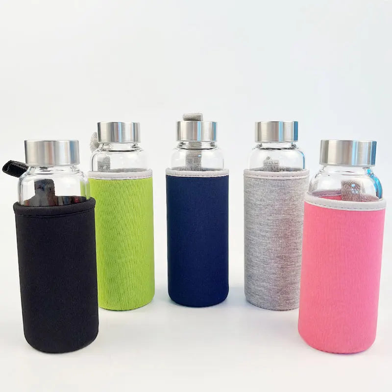 Glass 550ML 420ML 360ML 280ML Drinking Screw Lid Water Bottle with Straw Sports Bottles Leak Proof Children School With Lid