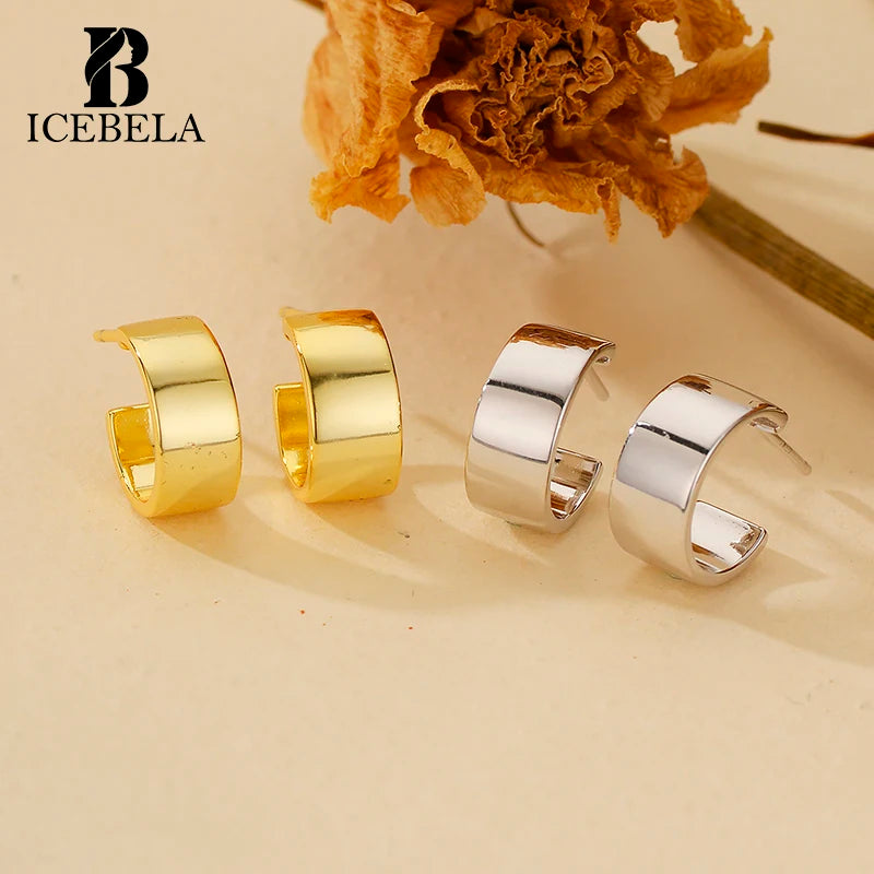 ICEBELA Hot Sale 925 Sterling Silver Earrings Fine Jewelry 18k Gold Plated Chunky Huggie Classic Hoop Earrings for Girls Women