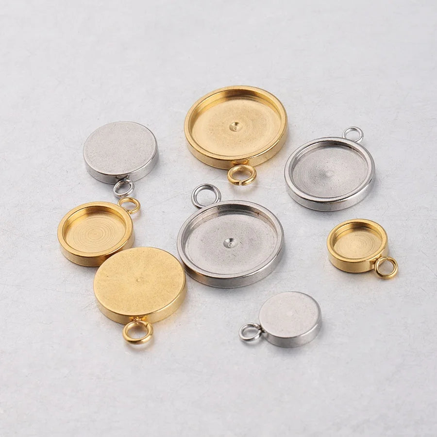 MECYLIFE 6/8/10/12MM Stainless Steel Cabochon Round Bezel Tray Pendant for Jewelry Making