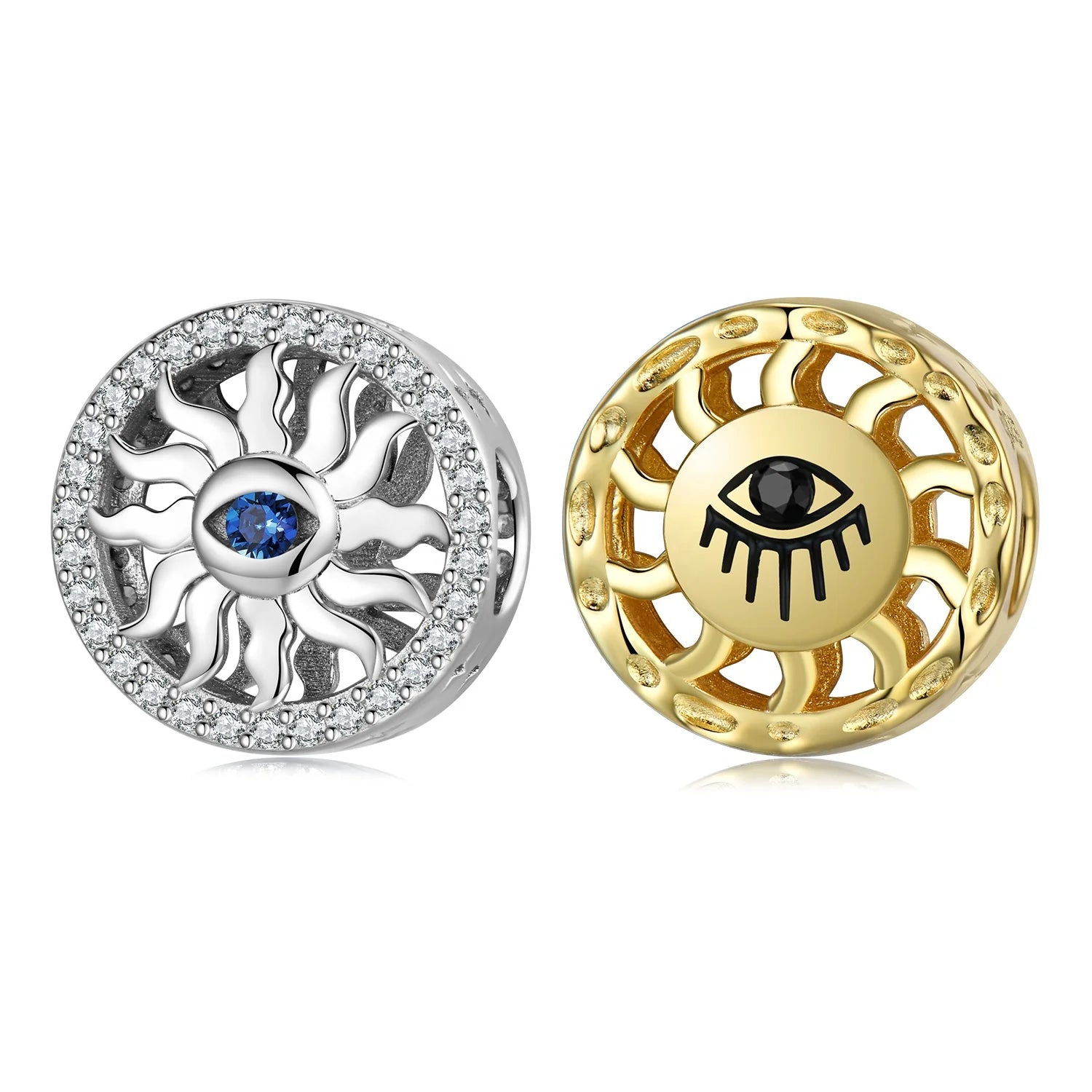 Round Shape Blue Devil Eyes Charm 925 Sterling Silver Beads with clear Zircon for Women Bracelet Charm Wholesale Jewelry Making