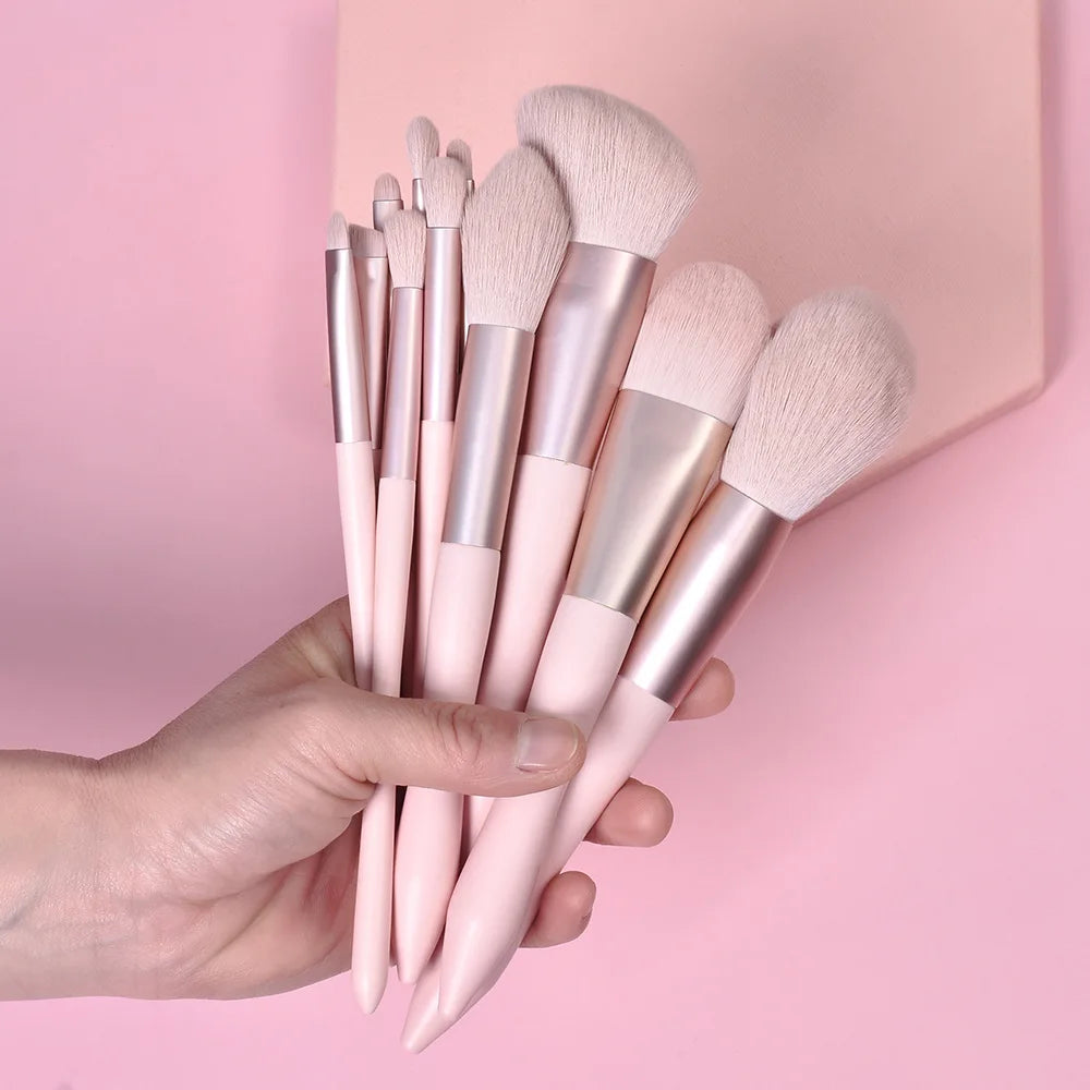 Private Label 11-Piece Vegan Makeup Brush Set Fan Brush for Face Concealer Foundation Contour Eye Shadow Eyebrow Pencil Mascara