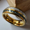 Factory Custom 6mm 18K Gold Plated Tungsten Carbide Classic Wedding Ring with Blue Carbon Fiber and Silver Foil for Men