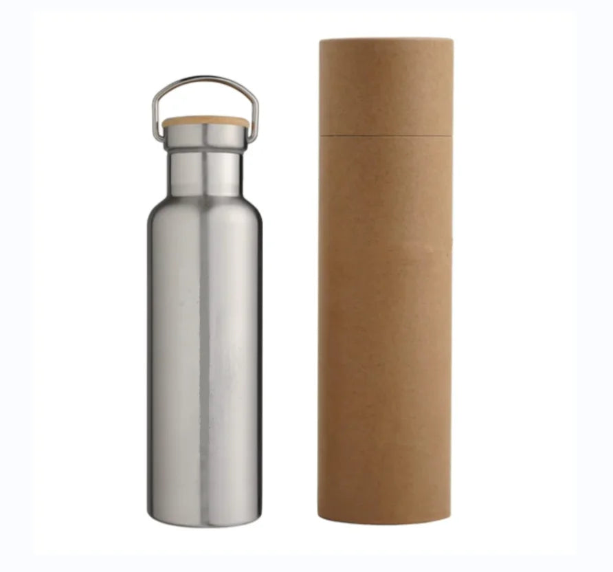 Brand Customized  Bamboo Narrow Mouth Stainless Steel Water Bottle 500ml Vacuum Flasks with Bamboo Lid