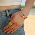 New Style Waterproof 18K Gold Plated Stainless Steel Jewelry Party Gift Wide Opening Texture Bracelet for Women