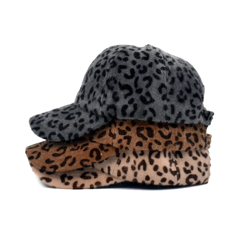 Wholesale Winter Women Fuzzy Plush Velvet Baseball Cap Leopard Print Harajuku Cap