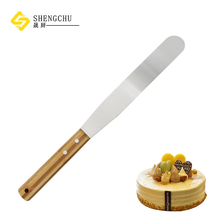 Stainless Steel Eco-Friendly Small Cake Scraper Wooden Handle Straight Spreader for Icing Smoothing Cake Decorating Kitchen Tool