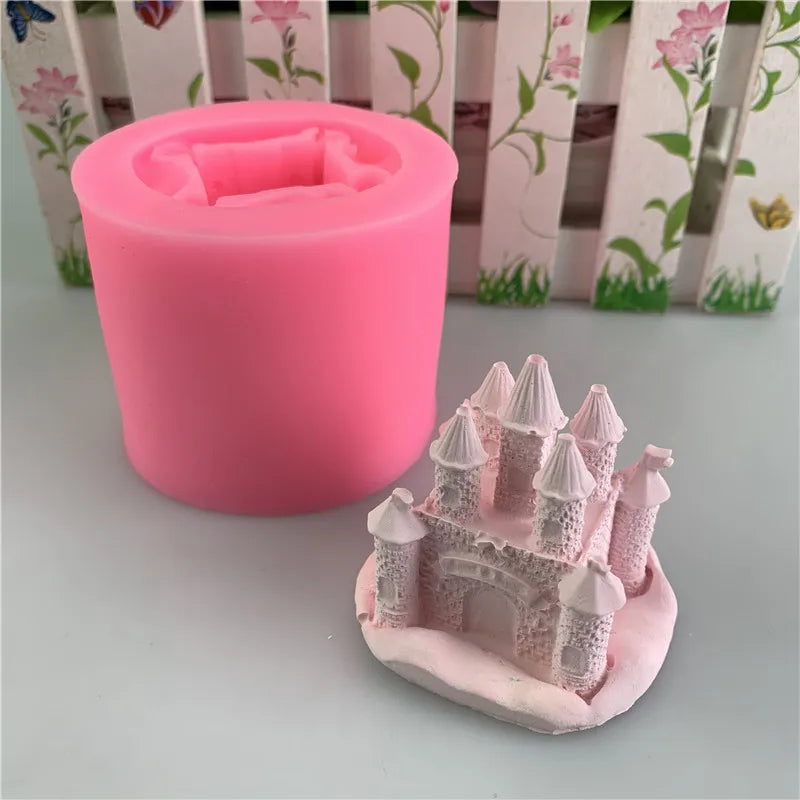 B-3485 3D Three Dimensional Castle Sugar Turning Silica Gel Mold Cake Decoration Castle House Gypsum Glue Dropping Candle Mold