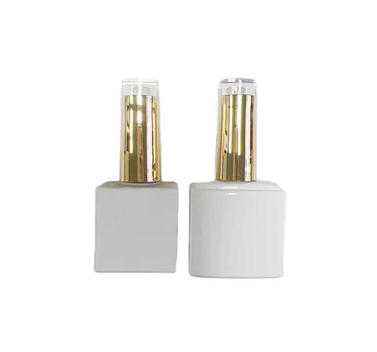 Square 8ml White Enamels Empty Nail Polish Bottle 15ml Glass Dispenser Brush Enamel Cube Cuticle Oil Bottle Custom Logo