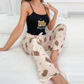 XYKrissas Summer Women Nightwear Lovely Sleepy Bear Printed Camisole Top Pants Ladies Sleepwear Pajama Set