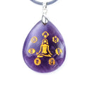 HZ Natural Teardrop Shape pendants carved Amethyst Yoga chakra pendant necklace natural crystal Reiki Chakra chakra crystal set