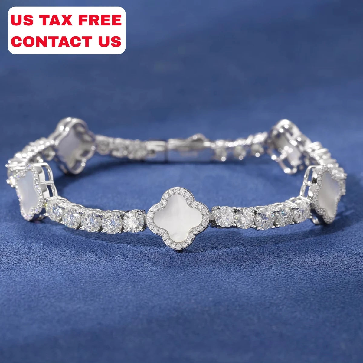 Luxury VVS D Moissanite 925 Silver Hip Hop Tennis Chain Jewelry New Design Clover Bracelet Charming Elegant for Gift Wedding