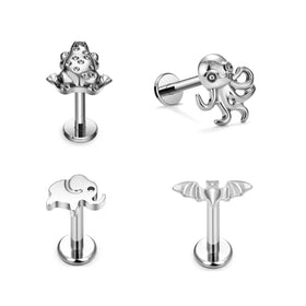 ASTM F136 Titanium 16G Elephant Frog Shape Ear Stud Punk Style Nose Stud Earring Tragus Labret Cartilage Body Piercing Jewelry