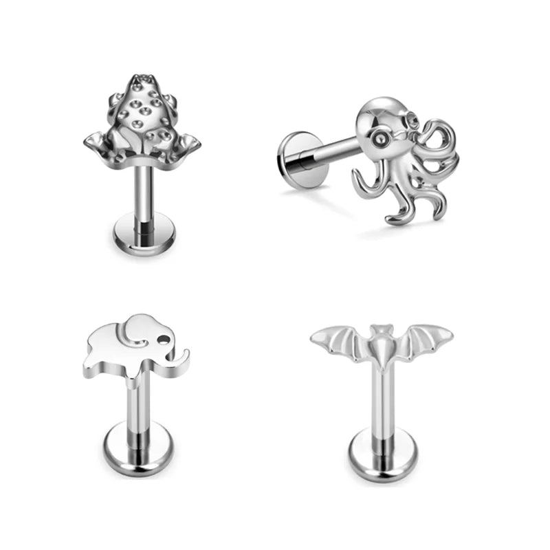 ASTM F136 Titanium 16G Elephant Frog Shape Ear Stud Punk Style Nose Stud Earring Tragus Labret Cartilage Body Piercing Jewelry