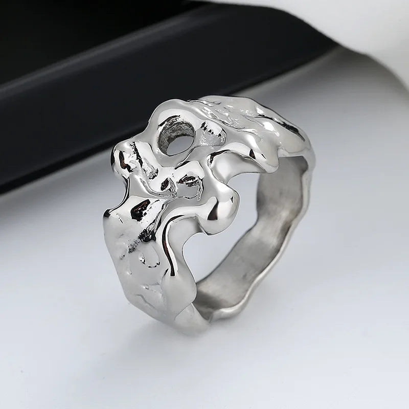 French Style Stainless Steel Irregular Shaped Hammer Ring Opening Hammer Index Finger Ring for Women