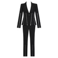 A3404 Autumn Winter Black Women Club Wear Two Piece Pant Set With Luxury Zip Long Sleeve Top Elegant 2pccs Women Suit