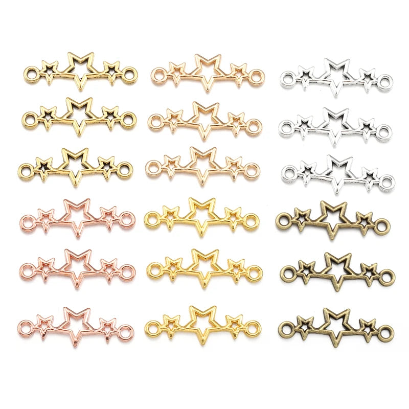 100pcs/bag 6Color Star Charms for Earring Necklace Connector Pendants DIY Handmade Jewelry Accessories Making 25*9mm L347