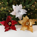 Christmas Flowers 26cm Burgundy Flannel Simulation Christmas Flowers Leaves Wreath DIY Decorations Hangings