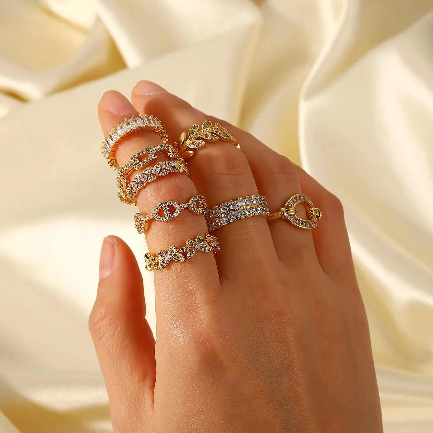 Europe Hot Selling Retro 18K Gold Plated Adjustable Rings Fashion Cubic Zircon CZ Copper Rings for Women
