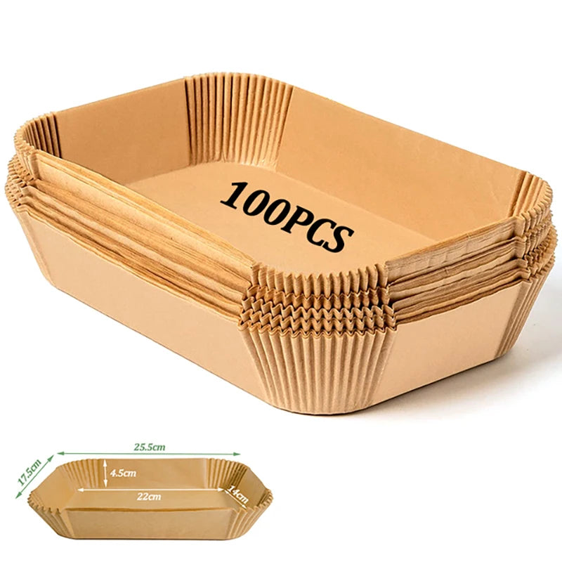 100PCS/Pack Disposable Air Fryer Paper Liners Rectangular Non-stick Parchment Baking Paper for Air Fryer