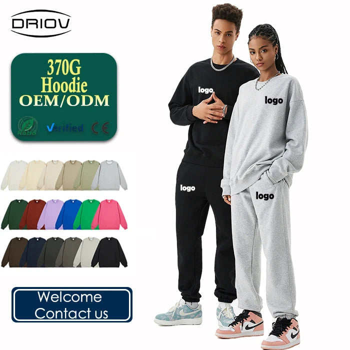 2026 New Arrival 370G Polar Fleece Sweatshirts Long Sleeve Oversized Custom Blank Cotton Hoodie Crew Neck Sweatshirts