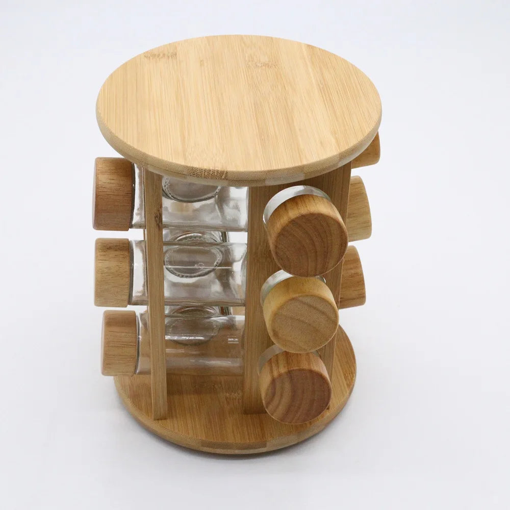 Rotating Seasoning Rack Bamboo Wood Spice Holder Kitchen Multi-layers Seasoning Bottle Storage Rack
