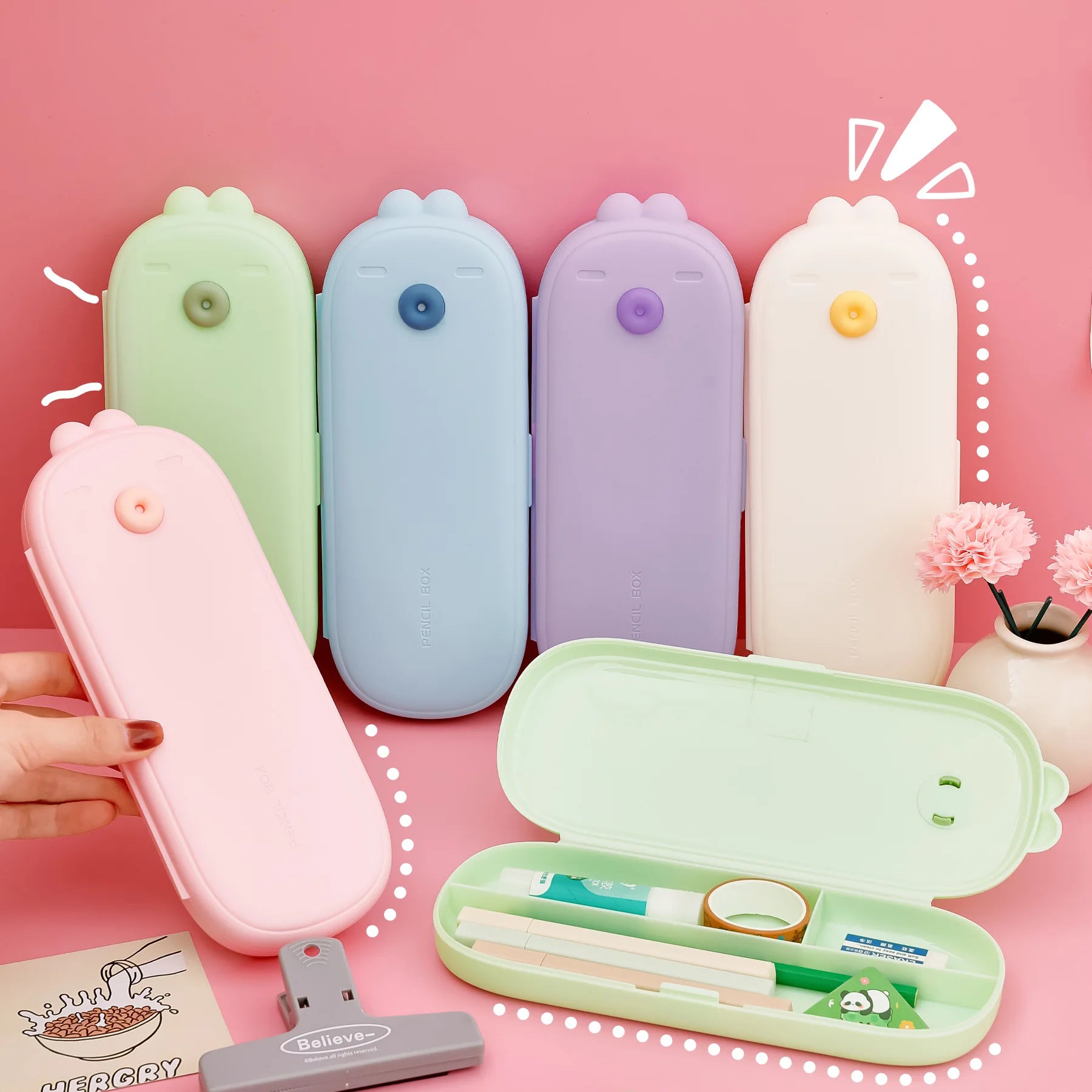 Creative Stationery Pen Box School Kids Cute Kawaii PP Plastic Pencil case for Girls