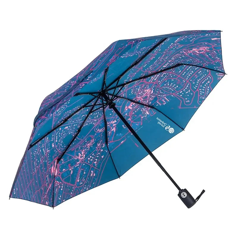 Top Quality  Custom Full Over Digital Printing 3 Folding  Umbrella Automatic Telescopic Waterproof Women Folding Umbrella
