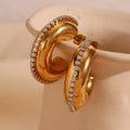 New Design Zircon Hoop Earring Hollow Out Gold Plated Jewelry Anti Tarnish Jewelry Stainless Steel Earrings