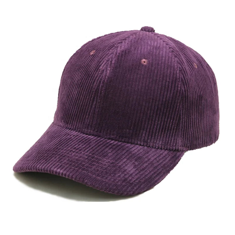 Wholesale 6 Panel Purple Fashion Custom Funny Korean Corduroy Baseball Cap Common Unisex Adjustable All Seasons