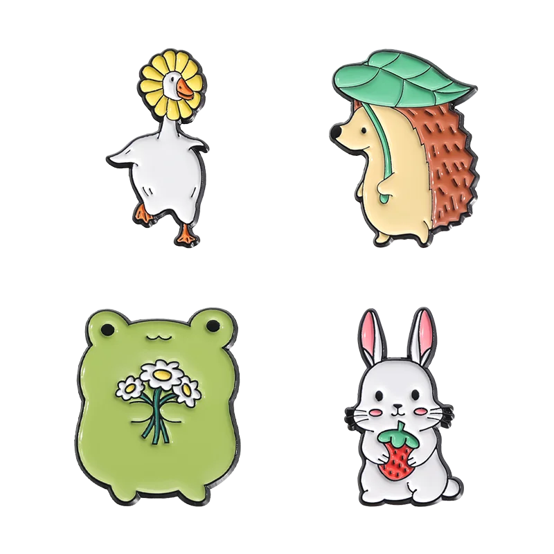 Cute Animals Enamel Pins Custom Rabbit Frog Hedgehog Goose Brooches Lapel Badges Animal Jewelry Gift for Kids Friends