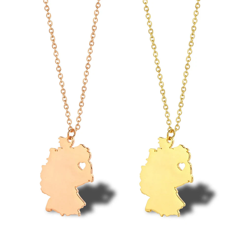 Factory Stainless Steel Germany Map Chain Necklace Silver 18K Gold Rose Gold Plated Germany Map Pendant Chain Necklace